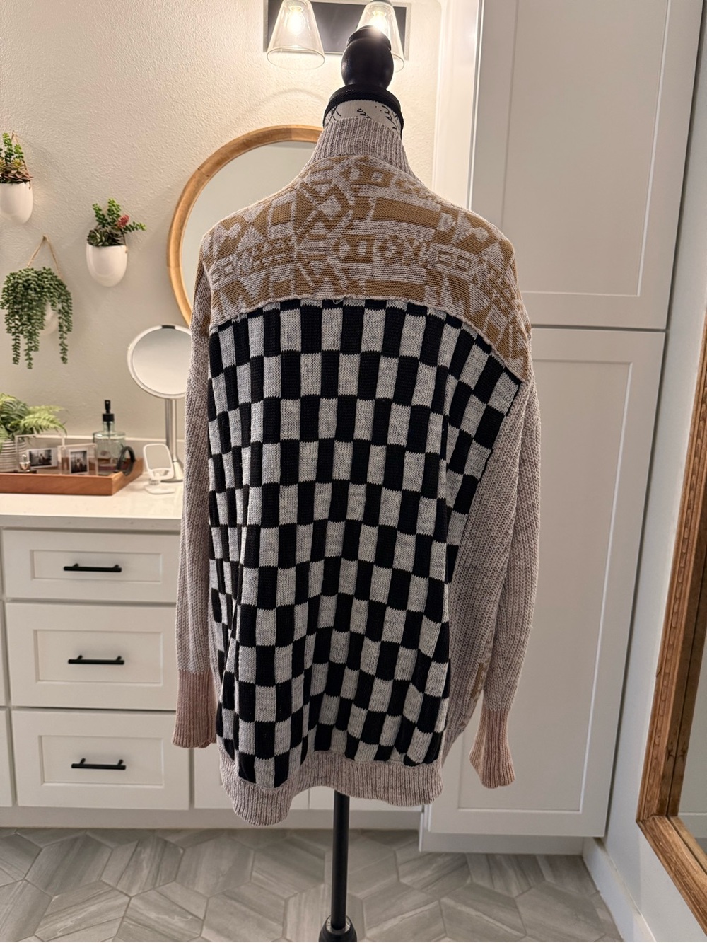 Pilcro Anthropologie Mash-Up Cardigan Sweater Checkerboard Size S - Picture 5 of 9